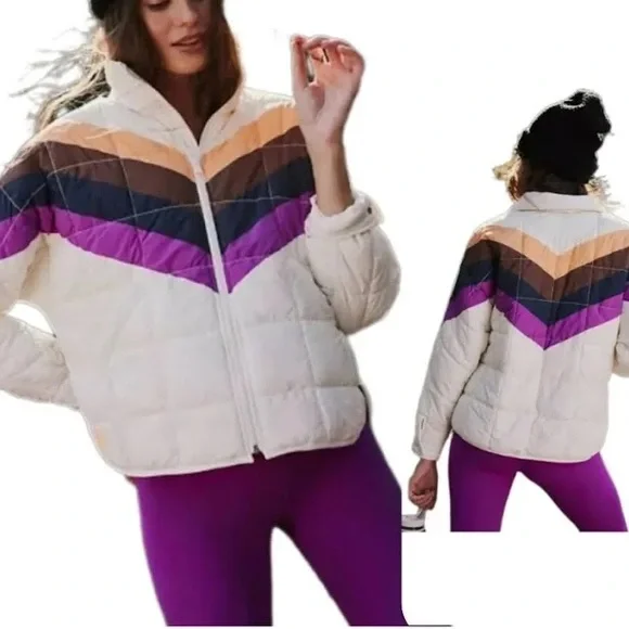 FP‎ Movement x Hatch Printed Puffer Jacket Ivory Chevron Combo NWT Size M